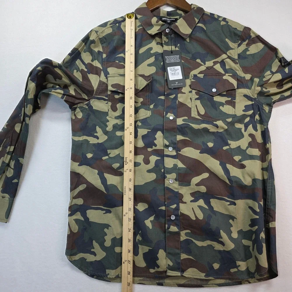 True Religion TRBJ LS Western Camo Shirt Mens M Snap Button Style 700700‎ NWT